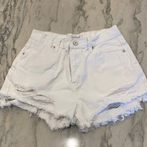 White denim cutoff shorts